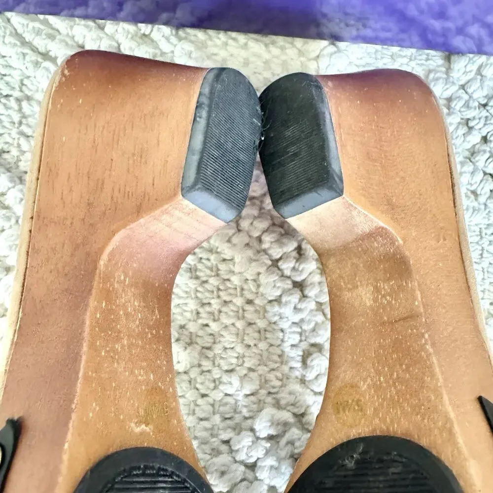 Enzo Angiolini Womens 5.5 Black Sandals Wood Heel Slide On Strap Fashion Y2k 90s
